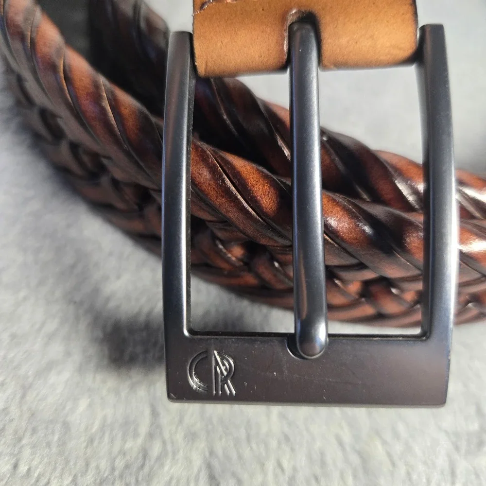 Club Room Mens Braided Leather Belt Brown Woven Gunmetal Buckle Size 42-44